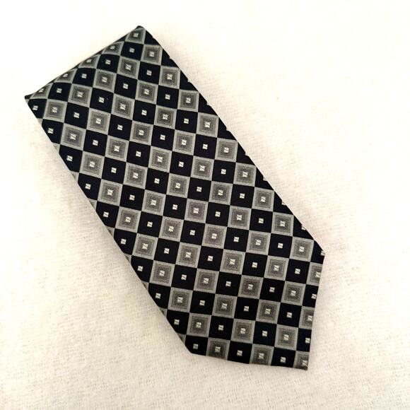 Valerio Garati 100% Silk Hand Made Gray Black Silver Diamond Geometric Print - Picture 1 of 5